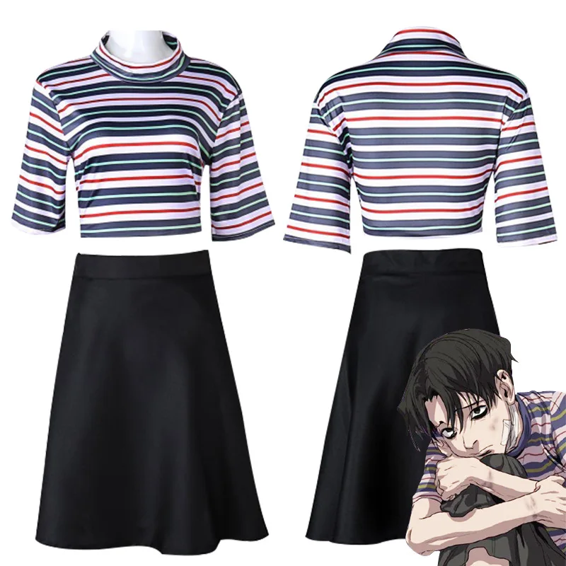 

Manga Killing Stalking Yoon Bum Cosplay Costume Yoonbum Black Brown Short Wig T-Shirt+Skirt Set Halloween Carnival Suit Unisex