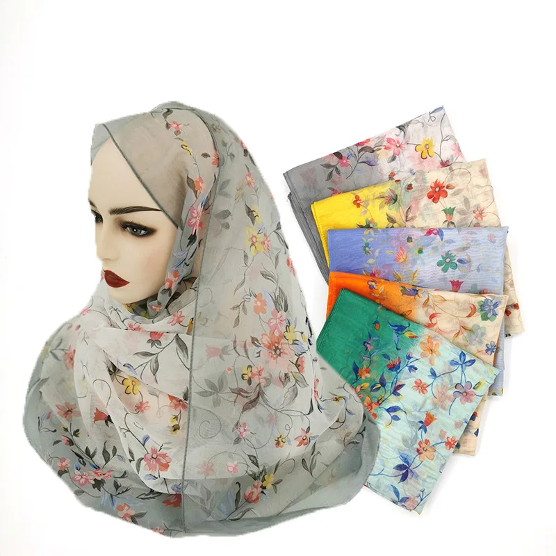 Модный женский шелковый шарф мусульманский мягкий хиджаб с принтом шарфы шали и