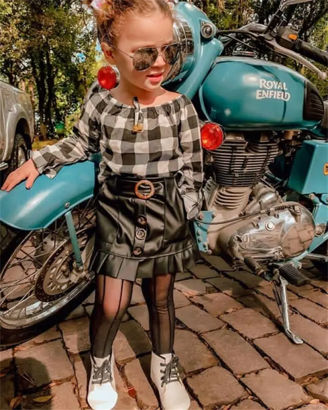 2 шт. Детская футболка и мини юбка из ПУ кожи|Комплекты одежды для девочек| |