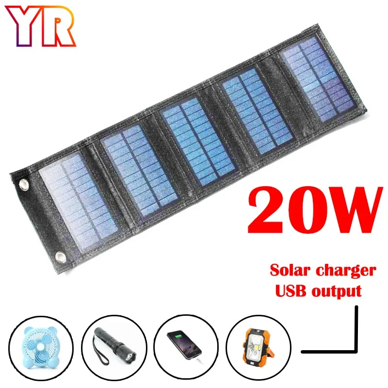 

20W Foldable Solar Panels USB Output Portable Waterproof Solar Plate For Outdoor Camping Mobile Phone Emergency Solar Charger