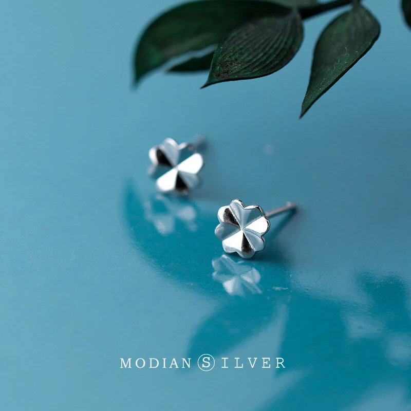 Modian Simple Plant Stud Earring for Women Fashion Genuine 925 Sterling Silver Lucky Clover Ear Studs Fine Jewelry 2020 New | Украшения и