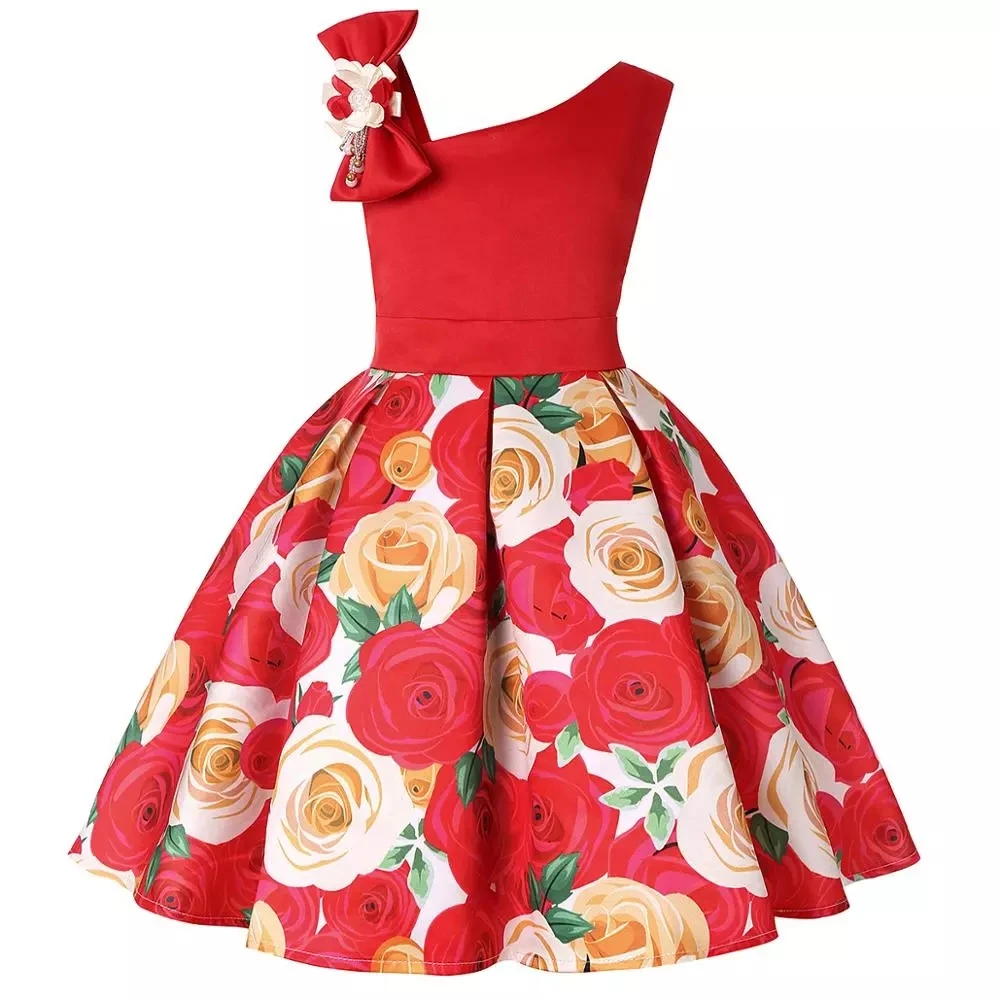 

hildren's Dresses 2021 New Girls Dresses Printing Little Girl Princess Dresses Bowknot Middle Small Children Dresses 2-12 Years