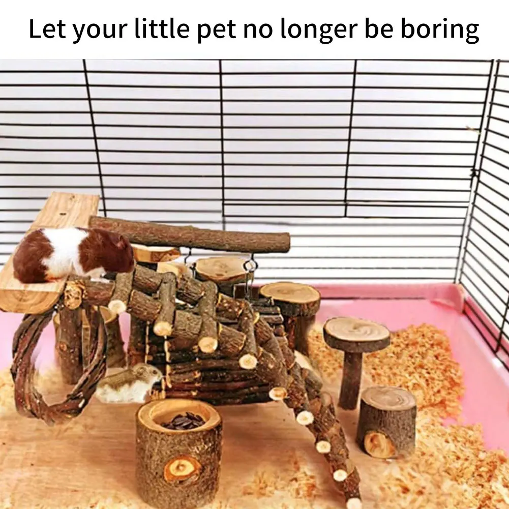 Натуральный Деревянный хомяк игровая площадка скалолазание деревянная лестница