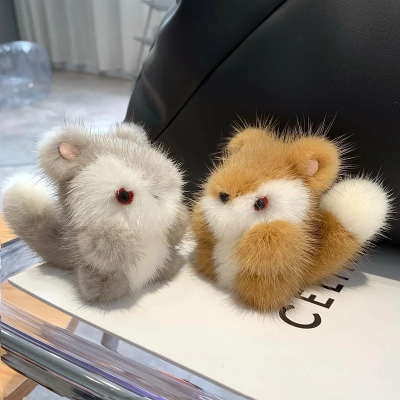

Cute Squirrel Real Mink Fur Keychain Women Car Keyring Pendant Trinkets Plush Toy Handbag Charm Ornaments Birthday Highend Gifts