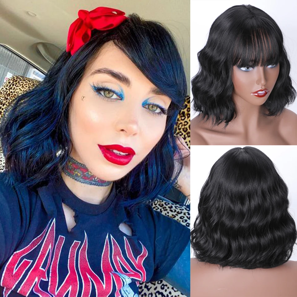 

Короткие Волнистые парики для черных женщин африканские американские синтетические объемные волосы блонд парики с челкой термостойкий ко...