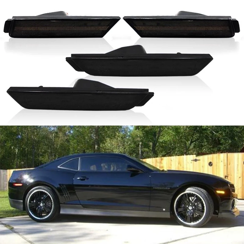 

Gtinthebox 4pcs/set Smoked Lens Side Marker Lights Housing Kit for 2010-2015 Chevrolet Chevy Camaro No Modification Required