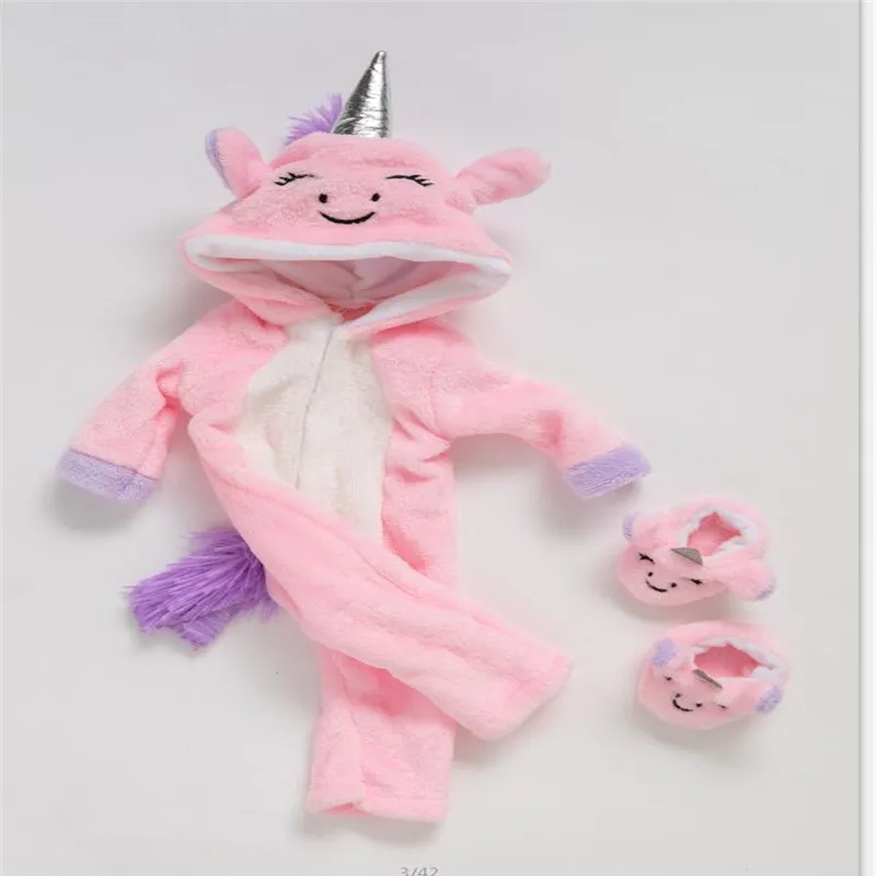 

2020 New 18 inch Born New Baby Doll Clothes Accessories 43cm Pink Blue Purple Red Plush Unicorn Clothes For Baby Festival Gift