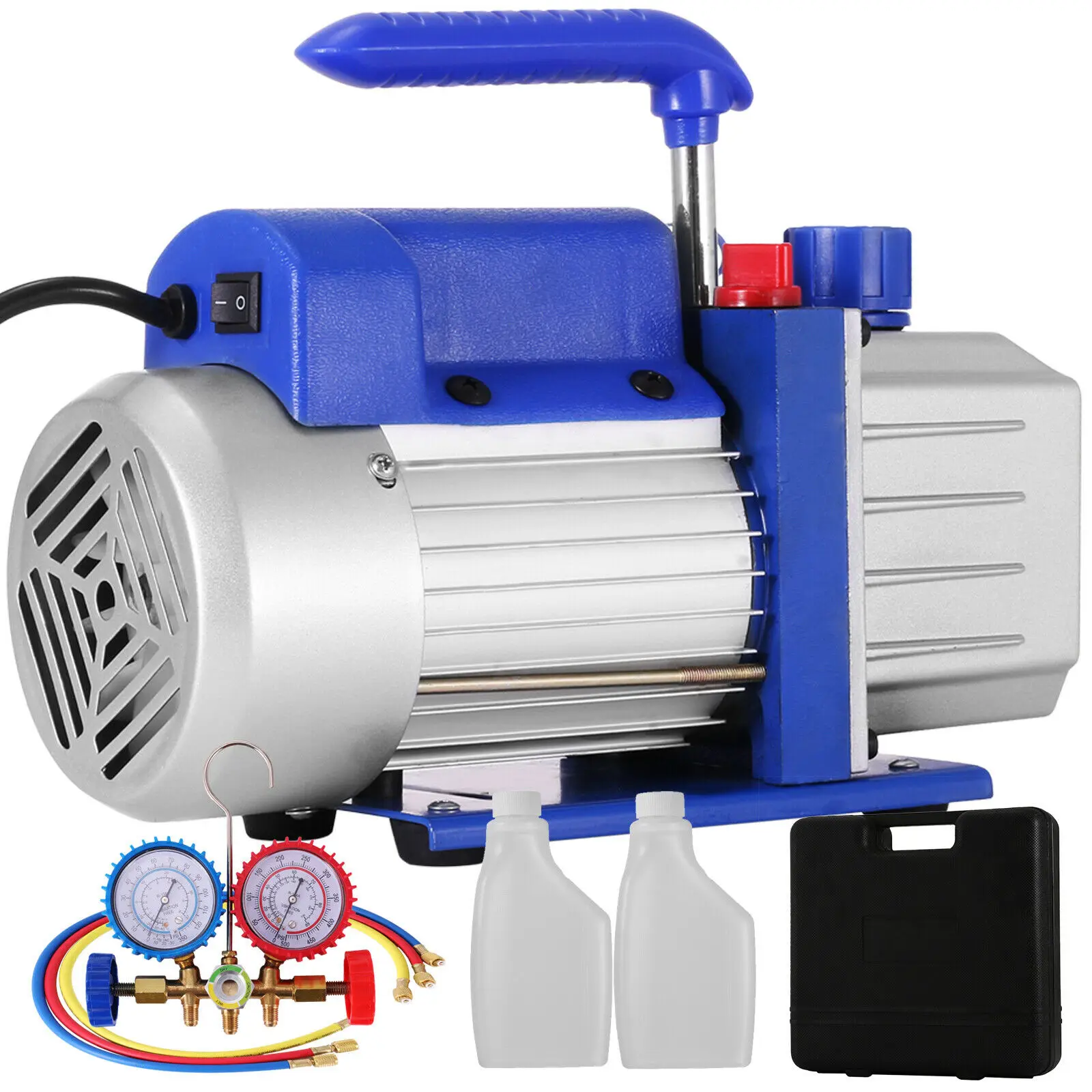 

Combo 4 CFM 1/4HP Air Vacuum Pump HVAC + R134A Kit AC A/C Manifold Gauge New