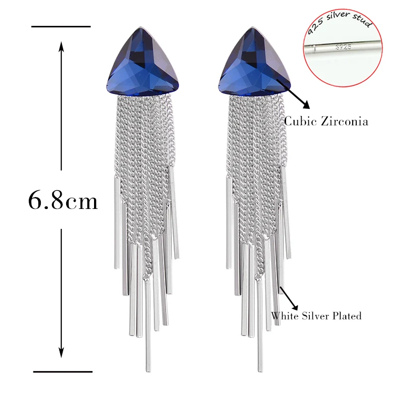 

SINLEERY Sexy Crystal Triangle Square Stone Tassels Drop Hanging Earrings Women's Fashion earrings 2021 trend ES167 SSK