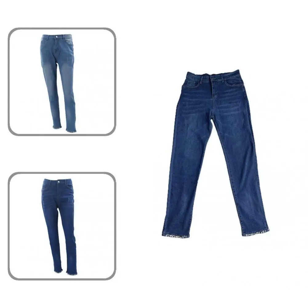 

Приятные для кожи Модные зауженные джинсы с бантом и манжетами и карманами брюки джинсы стрейч уличная одежда