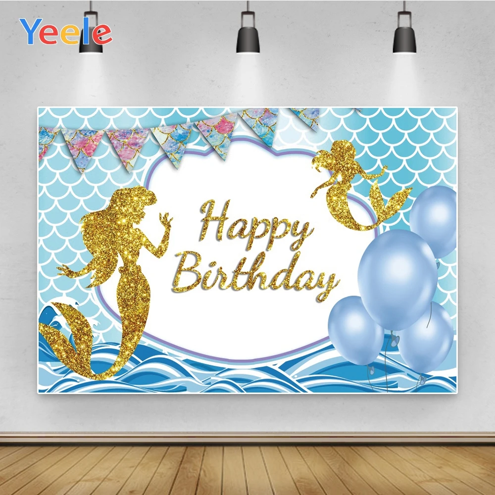 

Фон Yeele для фотосъемки в честь Дня рождения с изображением русалки шаров баннера реквизит для фотосъемки на заказ для детской студийной съе...