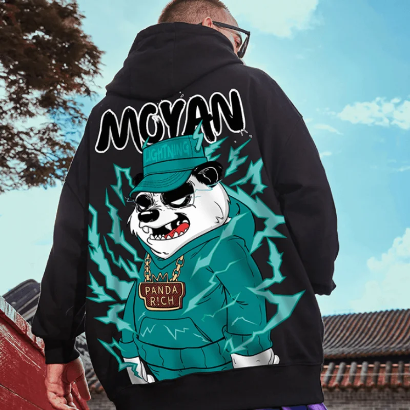 

Oversized astronaut 3D printed loose hooded sweatshirt cartoon panda Plush oversized Pullover casual street clothes
