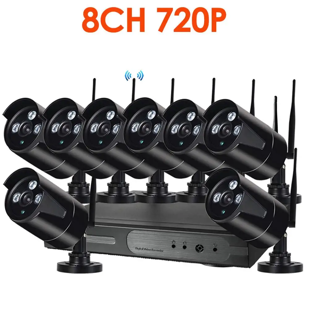 8CH 720P Аудио FHD Беспроводной NVR комплект P2P 720P Крытый Открытый ИК ночного видения безопасности 1.0MP аудио IP камера wifi CCTV система - Цвет: 8CH720P WIFIKITBlack