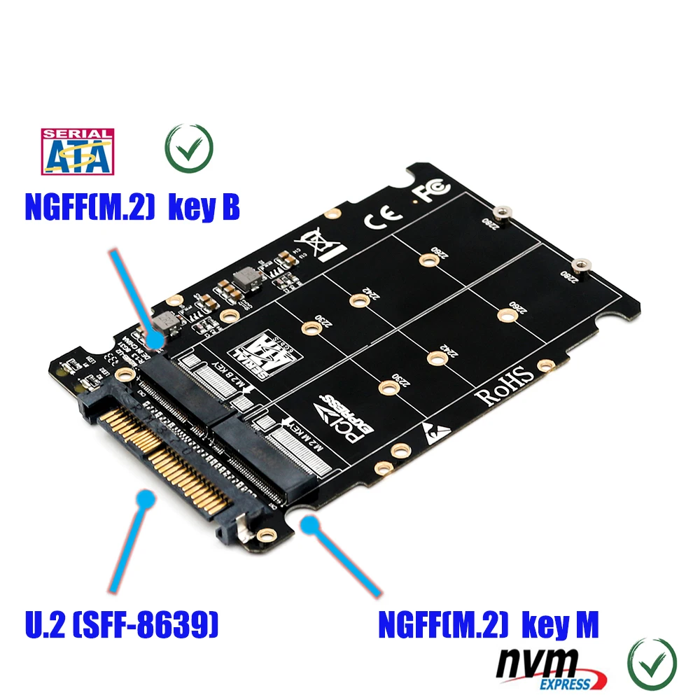 

Переходник M.2 NVME SSD (ключ M) Key B SSD на U.2 SFF-8639