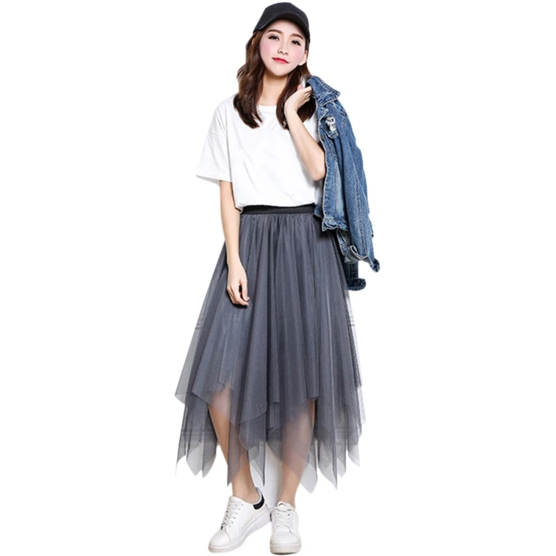 

Summer Casual Skirt Women's Sheer Tutu Skirt Tulle Mesh Layered Midi Skirt