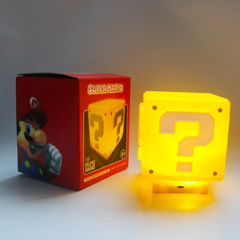 Luz LED de Super Mario Bros para ni&ntilde;os, luz nocturna con sonido de carga, ladrillos, l&aacute;mparas de mesita de noche de escritorio, figuras de acci&oacute;n, regalos de cumplea&ntilde;os-1