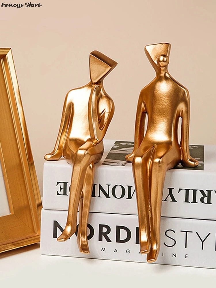 

Nordic Golden Geometric Portrait Statue Ornaments Office Desktop Decor Abstract Figure Resin Figurines Top Crafts Creative Gift