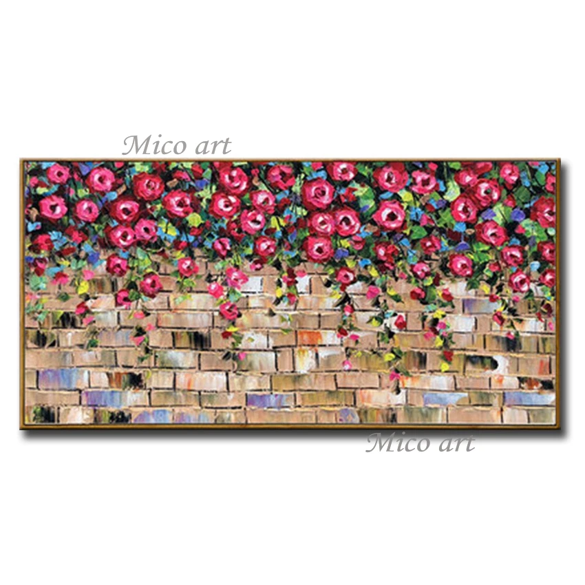 2020 новый 100% ручной росписью Абстрактная живопись Красная роза цветок на стены