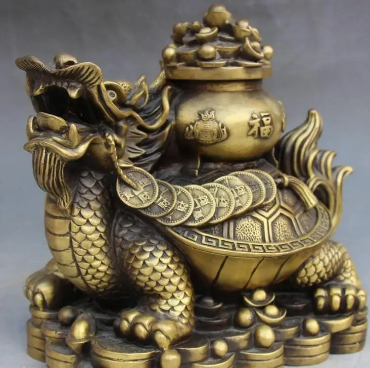 9 &quotКитайский фэншуйская бронза чаша богатства Дракон-черепаха скульптура в