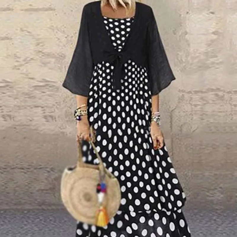 Женское винтажное платье в горошек 2 предмета Длинное Элегантное + Шинель верхняя