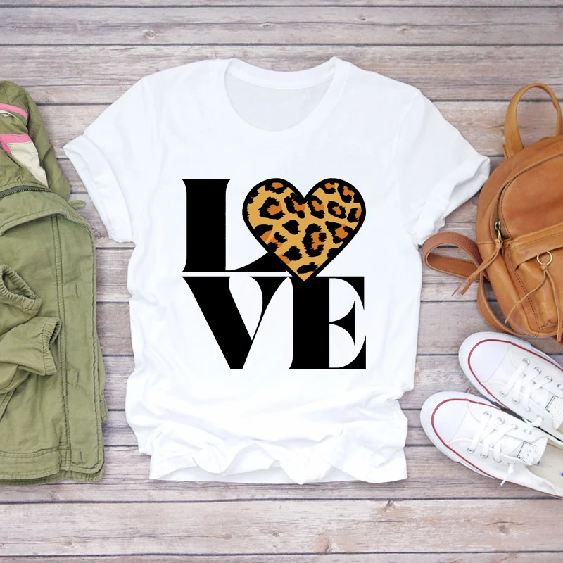 Женские леопардовые футболки с принтом волн Love Valentine 90s модные женские коротким