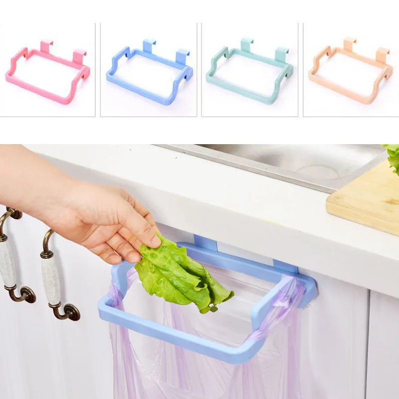 kitchen garbage bag holder in waste bin 1PC Plastic Cupboard Door Rubbish Rack cabinet door Hanging Trash Bag Rack Cloth Rack