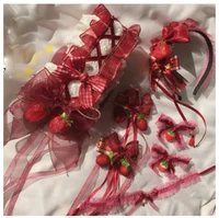 sweet lovely lolita strawberry jam kc hair pin soft girl japanese bow lace kc headband headwear side clip hair accessories