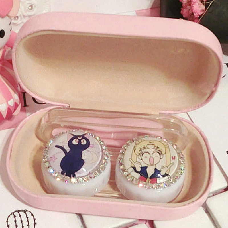 Аниме Усаги розовый контактные линзы Чехол Набор пинцетов коробка держатель