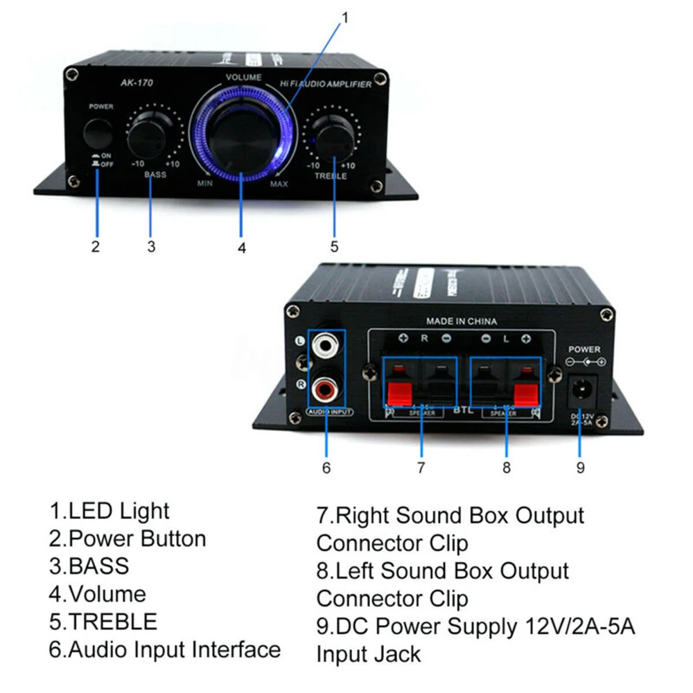 

Accessories Power Amplifier Black Aluminum alloy 400W Bluetooth Stereo