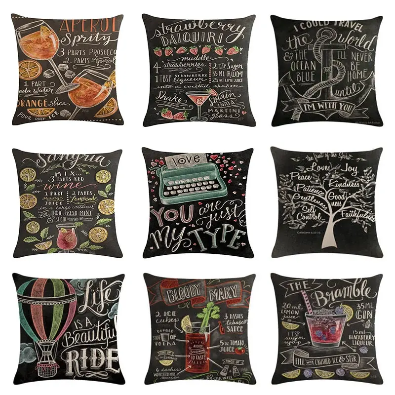 Чехол для подушки 45x45 см с забавными мультяшными надписями буквами кофейными