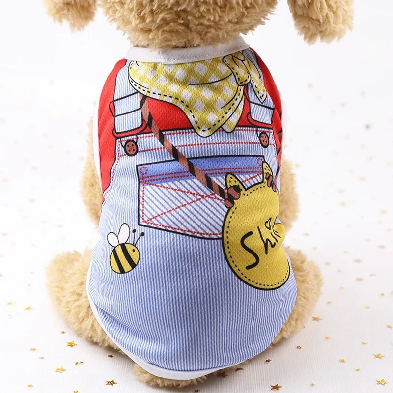 

Dog Clothes Summer Pet Shirt Fake Harness Vest Mesh Clothes Cartoon Printed Vest for Chihuahua Yorkshire Dog Supplies