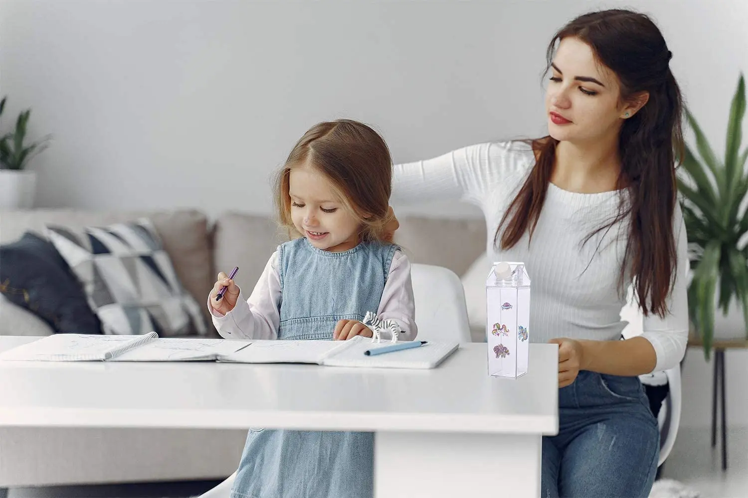 

2 Pack Milk Carton Water Bottle,Clear Square Milk Bottles BPA Free Portable Water Bottle with 20 PCS Stickers For Outdoor 1000ml