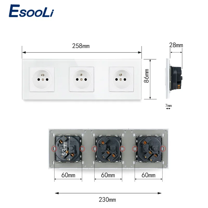 Электрическая розетка с заземлением 16 А 258 х86 мм|Электрические розетки| |