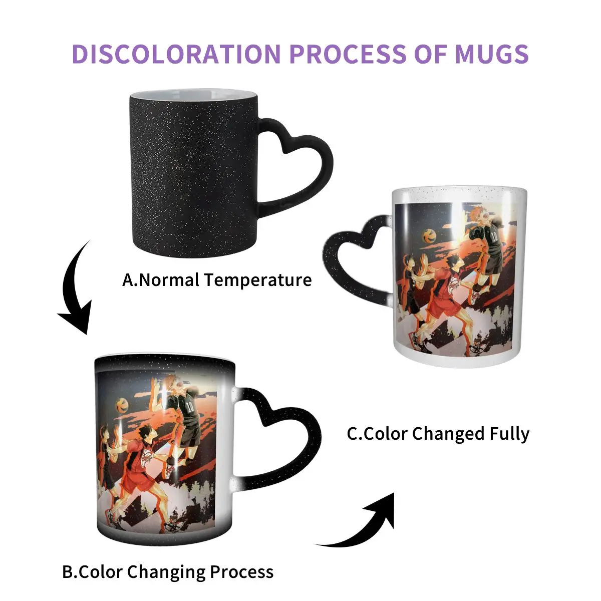 

Кофейные кружки с Аниме Haikyuu, забавные чайные чашки с изменением цвета для волейбола, креативная посуда для напитков, кружки с изменением цв...