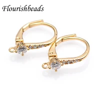 30pcs new design real gold palting nickel free anti rust cz beads paved earring hooks for jewelry making supplies