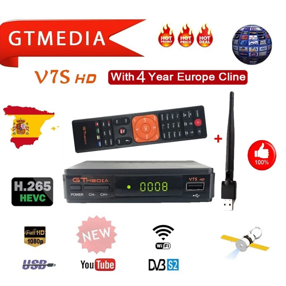 Спутниковый ресивер GTMedia V7S HD DVB S2 Full 1080P + USB WIFI 4 года C линии обновления Freesat V7