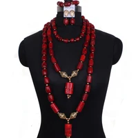 dudo red wine genuine coral beads for nigerian wedding bridal 60 inches jewellery set 2021 latest women set