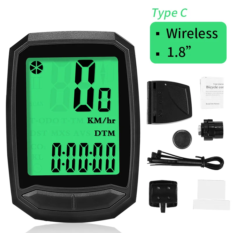 C-Green-Wireless INBIKE, 2,8 дюймов, велосипедный беспроводной компьютер, непромокаемый, многофункциональный, для езды на велосипеде, одометр, велосипедный спидометр, секундомер, подсветка - Цвет: C-Green-Wireless