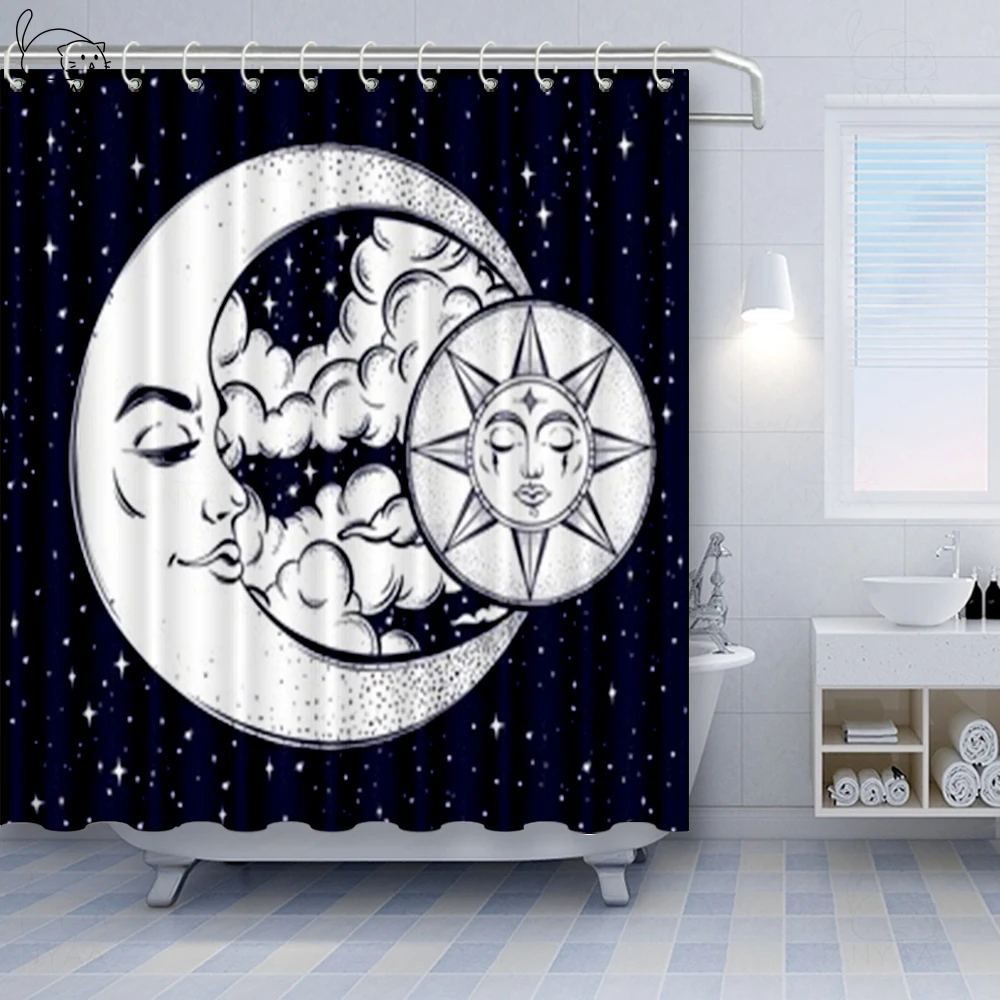 NYAA Witchy Tarot Moon Shower Curtain Black White 3D Galaxy Nature Artwork Decor Bathroom Shower Curtain With 12 Hook images - 6