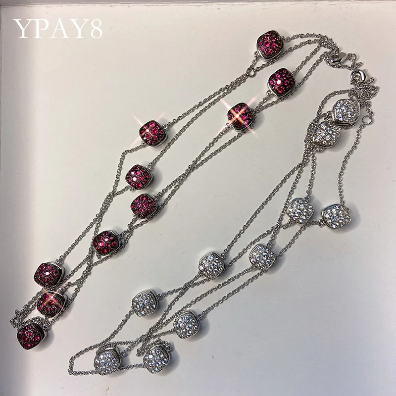 

YPAY Fashion Sugar Sugar Crystal Ten Stones 5A Zircon Luxury Sweater Chain Wedding Party Reception Gold Silver Necklace Jewelry