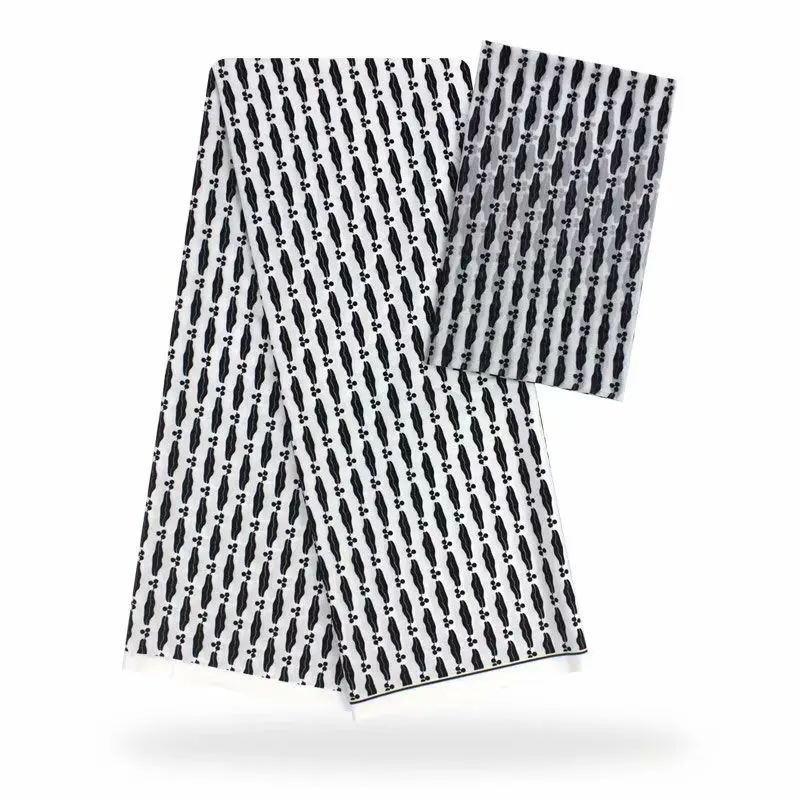 Африканская восковая шелковая ткань белый и черный шелк с цифровой печатью