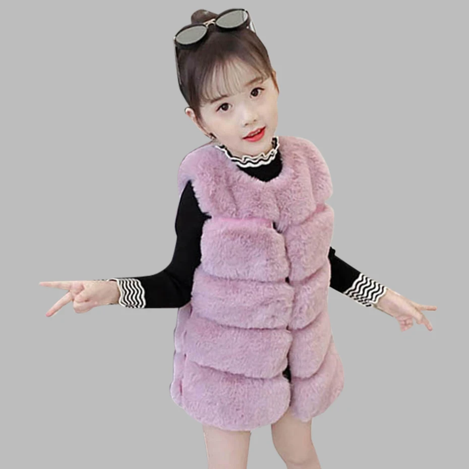 Новый жилет для девочек Модный меховой теплая детская верхняя одежда Осенняя