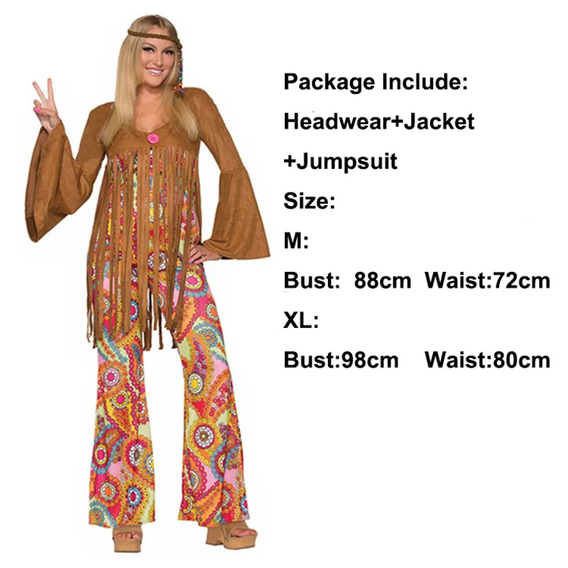 Women Suit 2 Ретро 60s 70 хиппи Косплэй Карнавальный костюм для Хэллоуина для Для мужчин Для женщин модные Маскировка Костюмы вечерние бахромой родной для ночного клуба - Цвет: Women Suit 2