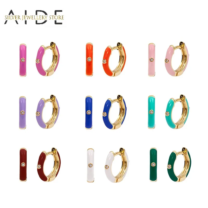 

AIDE 925 стерлингового серебра круглые серьги-кольца для женщин минимализм 9 Цвета Для Пирсинга Ушей, Ohrringe серьги ювелирные украшения