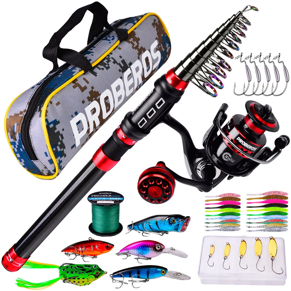 Fishing Tackle Set with 2.1m -3.6m Telescopic Fiberglass Fishing Sea Rod Spinning Fishing Reel Baits Hooks Fishing Pole Rod Set