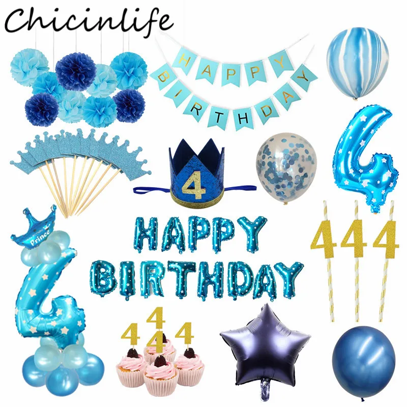 Chicinlife 4th Happy Birhday Декор номер Синий Розовый 4 фольги шар корона шляпа дети мальчик девочка 4 года День рождения принадлежности