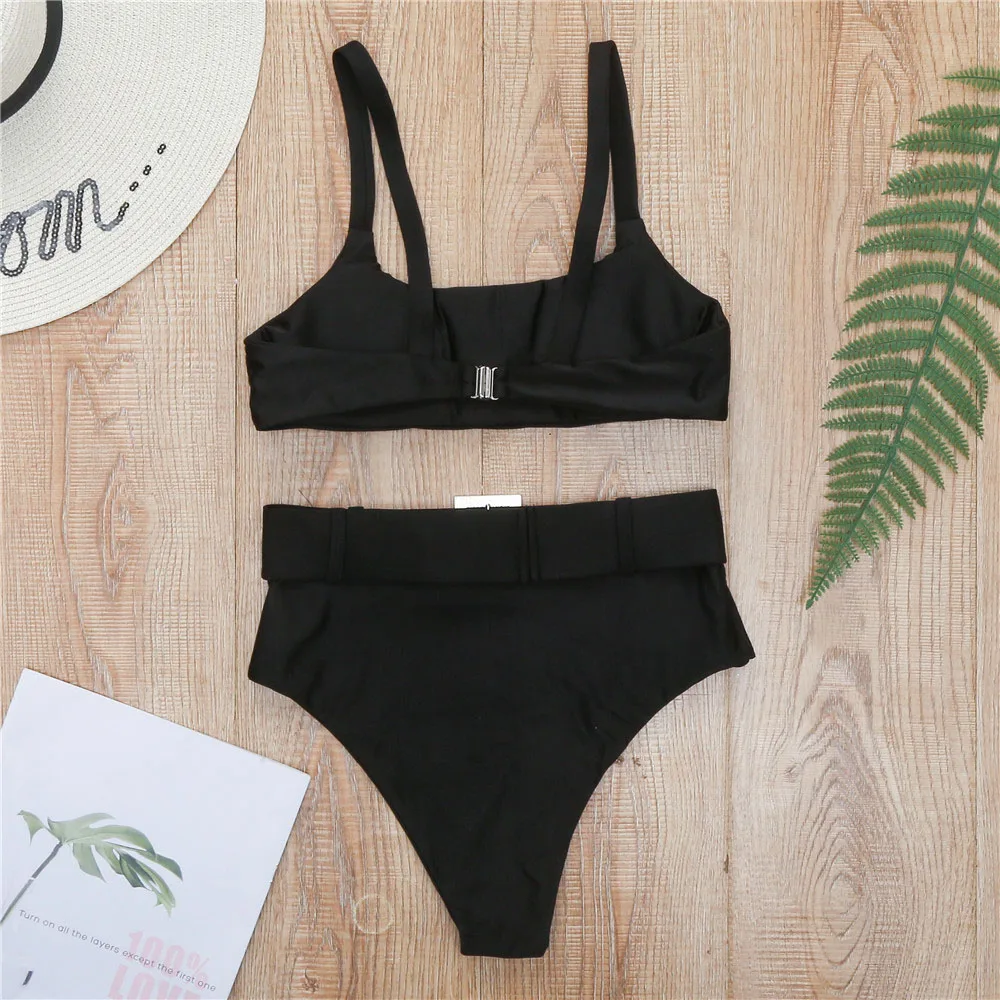 

Sexy Imitation Diamond Belt Padded High Waist Bikini Female Swimsuit Women Swimwear Solid Bikini Bather Bathing Suit Swim Lady