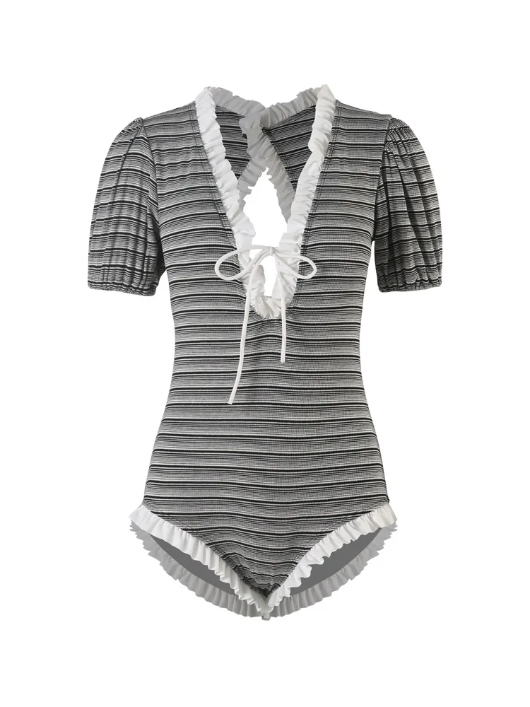 

Swimsuits Women Summer 2021 Push Up Beachwear Retro Swimsuit Female Closed Korean Style Swimwear With Mayo Ins Stripe Sexy Super