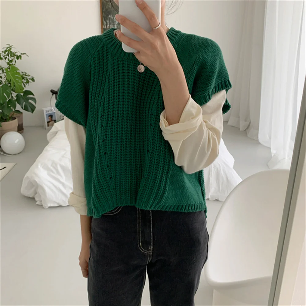 

Женский вязаный жилет Alien Kitty, зеленая стильная свободная теплая верхняя одежда, модный элегантный универсальный пуловер, однотонные Свитер...