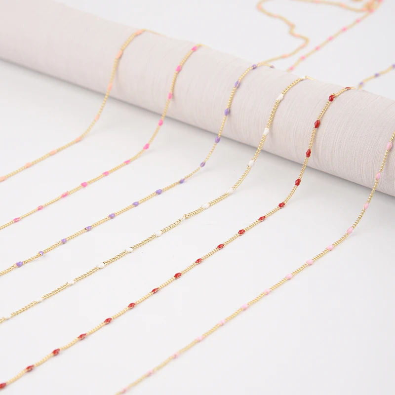 

1m/lot 1.2mm Drop Oil Heart Shape Cable Chain Bulk Chains Colorful Beads Craft Chain Necklace Bracelet For DIY Jewelry Making